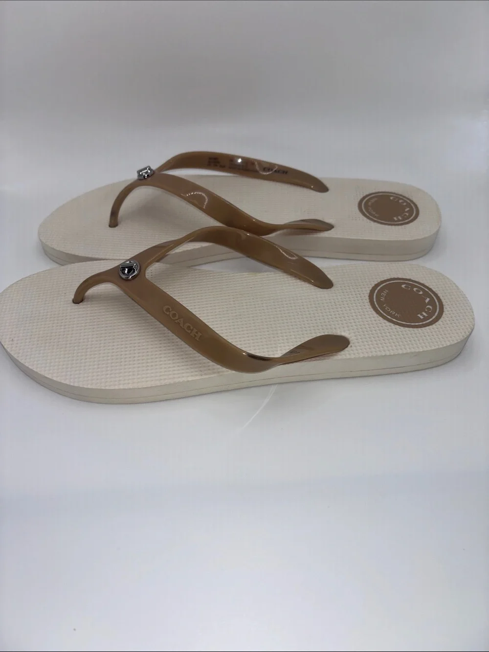 Coach Thong Sandals with Silver Logo Accent